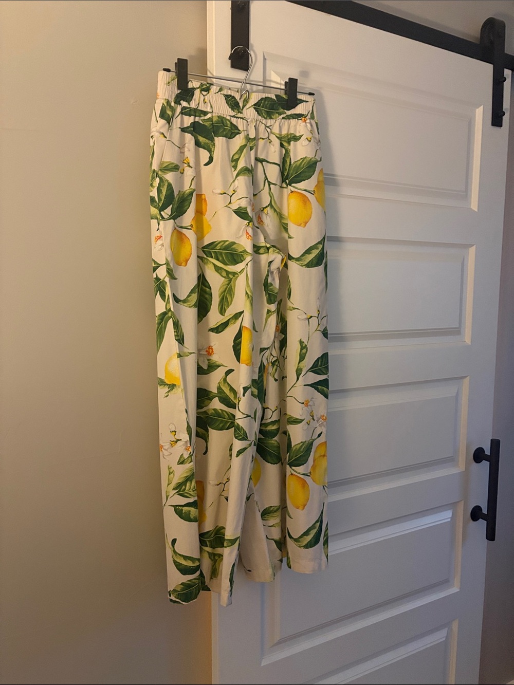 Express Lemon Print Wide-Leg Pants - Cream, Yellow & Green